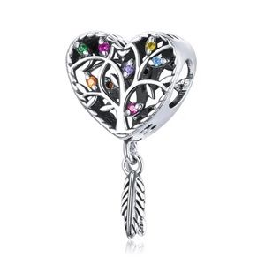 Heart Dreamcatcher S925 Silver Dangle Charm, fits Charm Bracelets,